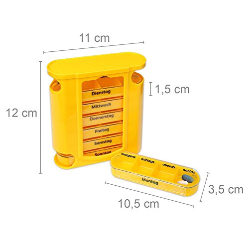 S/O® Tablettenbox gelb mit gelben Schiebern 7 Tage Pillen Tabletten Box Schachtel Tablettendose Pillendose Pillenbox Tablettenboxen Pillendosen Pillen Dose Wochendosierer - 5
