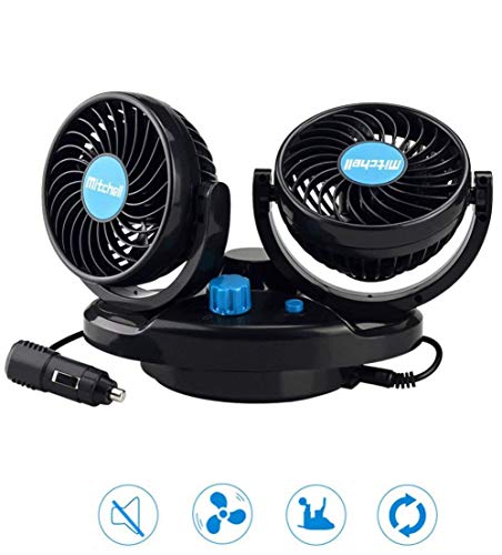 CDGroup 12V 6.5W Silencioso Ventilador Oscilante para Salpicadero de Coche, 2 Velocidad Ajustable, 360 Grado Giratorio Ventilador de Refrigeración para Coches, Caravanas, Carritos de Golf Furgoneta