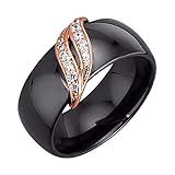 Jacques Lemans Damen Ring 925/- Sterling Silber rotvergoldet mit Keramik und Zirkonia 925/- Sterling Silber Glänzend Zirkonia schwarz 490270028