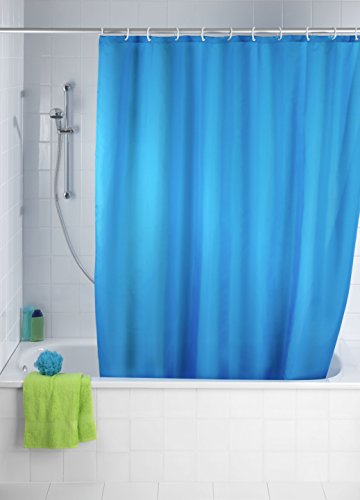 WENKO 20041100 Anti-Schimmel Duschvorhang Uni Marine - Anti-Bakteriell, waschbar, mit 12 Duschvorhangringen, 100 % Polyester, Blau