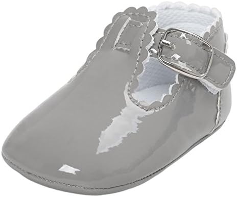 Infant Shoes with Buckle Baby Letter Princess Soft Sole Shoes Toddler Sneakers Casual Newborn Girl Boys First Walking (Age 6~12 Month, Gray)