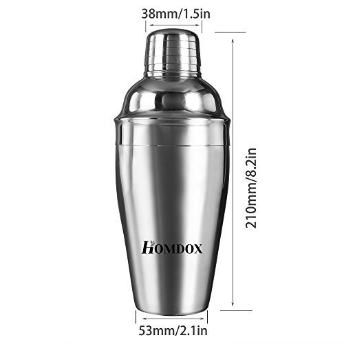Homdox Cocktail-Shaker mit Sieb 3 tlg. Edelstahl 18/10 500ml 2192 - 4