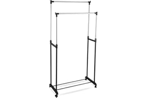 Parence.- Portant à Vêtements Double sur Roulette - Alluminium et Plastique - Double Tringle et Rangement à Chaussures - Ajustable Jusqu'à 160cm)