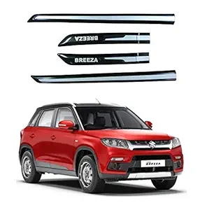 AutoMoto ABS Broad Width Black & Silver Dual in Colour Car Side Beading Car Side Garnish Car Door Garnish Door Lining Door Protector for Maruti Brezza All Models Set of 4