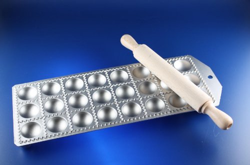 MAAJ® RAVIOLIFORM RAVIOLIBRETT NUDELBRETT 24 KLEINE RUNDE RAVIOLI CHEF MIT TEIGROLLE