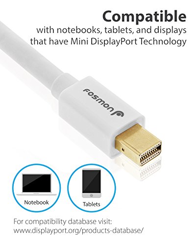 Fosmon (4,5m) Mini Displayport (miniDP) auf Displayport (DP) Kabel | UL Zertifiziert | vergoldete Kontakte | 4K Resolution Bereit für PC & MAC / MAC, MacBook Pro, MacBookAir, Lenovo, uvm - 3
