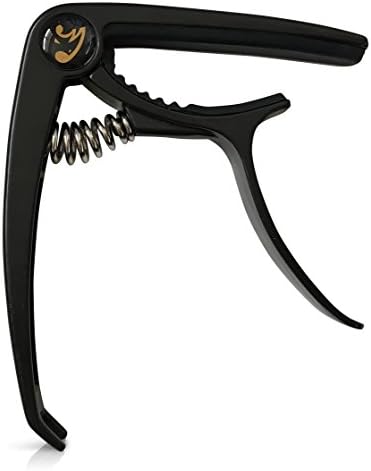 Guitar Capo, Spring Capo, for Acoustic and Electric 6 string Guitar, One Hand Quick Release, with Pin Puller, Small and Light by RhinoTreeProducts (Black)