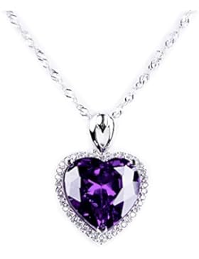 East Way 925Sterling Silber Lila Herz Kristall Anhänger Frau Halskette Fashion Schmuck für Ihre Geschenk mit...