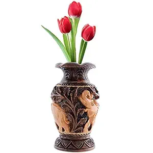 Craft Trade Wood Flower Vase (13 x 6 x 13 cm, Half Antique Brown)