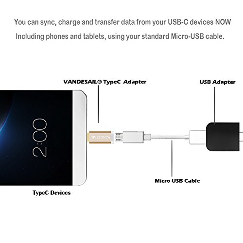 USB C Adapter, VANDESAIL® Type C 3.1 auf Micro USB Ladekabel Datenkabel Kabel Adapter Konverter für MacBook 12inch 2015, Lenovo ZUK Z1, MI 4C, Nokia N1, Chromebook (Alloy-Gold, Gold) - 3