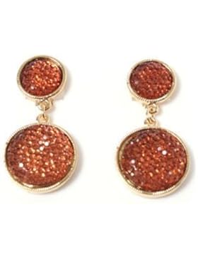 Goldfarbene Ohrclips mit zwei Kreisen orange-braun (Topas)