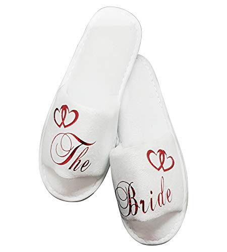 Bride Bridesmaid Slippers Bridal Guest Wedding & Hen Night Guest Role Sparkling Red and Heart