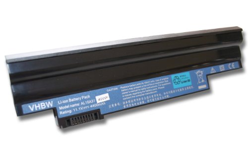 vhbw Li-Ion Akku 4400mAh (11.1V) schwarz für Notebook, Laptop ACER Aspire One D255, D260 wie AL10A31, AL10B31, AL10BW, AL10G31, BT.00603.121.