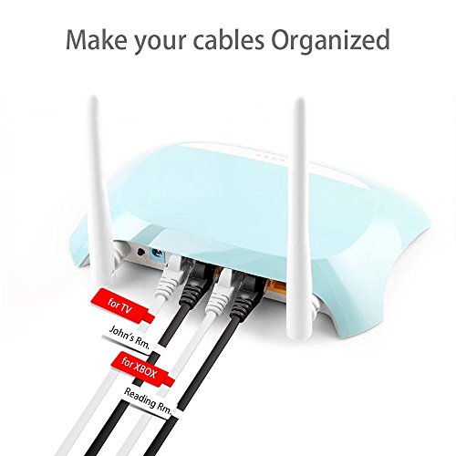 Cat. 6 Ethernet Kabel 30,48m/100ft (mit Kabel-Clips und Etiketten), GLCON Cat. 6 flache Internet Netzwerk Kabel High Speed 10 Gbit/s, snagless, RJ45 Stecker lang Slim Ethernet Patch Kabel für Router/Modem/Switch/Patch Panel (Weiß) - 6