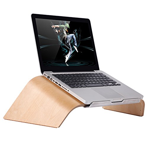 SAMDI Notebookständer mit Schublade | Universal Laptop aus Holz Stand Halter Halterung | Dock Gradient Oblique für Air/Pro Retina 11″/ 12″ / 13″/ 15″ PC Notebook(Beige) - 2