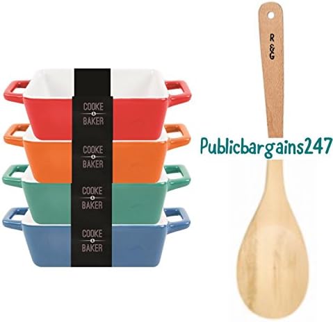 4 Oven to Table Rectangle Ramekin Baking Dishes Dish Pie Pot Pots Ceramic FREE SPOON NEW