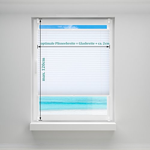 Plissee ohne Bohren, 50x120cm Plissee-Jalousie leicht zu montieren & verspannt mit Klemmfix für Fenster & Tür, Sichtschutz ohne Verdunkelung- Weiß - 4