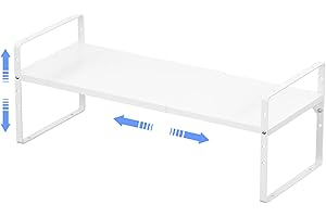 ARCCI Expandable Kitchen Cabinet Shelf Organizers, Stackable Metal Pantry Storage Shelves Rack, Adjustable Counter Spice Shelf for Cabinets, Countertop, Cupboard Organizers and Storage, White
