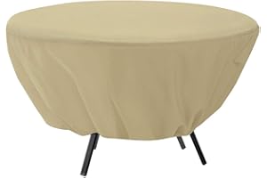 Mokernali Funda para Mesa Jardín Redonda, Funda Redonda Impermeable para Mesa de Jardín, 127 × 58 cm, Protección Antipolvo para Muebles de Patio y Cubierta para Exterior, para mesas Muebles(Beige)