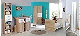 Babyzimmer Kinderzimmer komplett Set ELISA 2 in Eiche Sonoma / Weiß inkl. Umbauseiten Komplettset mit Kleiderschrank , Babybett inkl. Umbauseiten und höhenverstellbarem Lattenrost , Wickelkommode mit Wickelaufsatz und Standregal