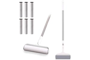 Dragon Slay Rouleau Anti-Peluches 20 cm avec Manche télescopique Extensible de 117 cm de Long, pour Poils d'animaux, de Chat/de Chien, 420 Feuilles (Rouleau + 6 Rouleaux de Recharge)