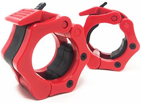 VST Quick Release Barbell Clamp Olympic Barbell Clamp (Pair) Locking Collar For Weightlifting Training - Great for Pro Crossfit Strong Lifts (Red)