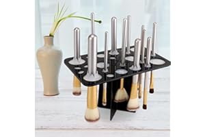 QUMENEY Porte-pinceaux de maquillage à 28 trous Séchoir à linge pliable en acrylique Porte-pinceaux de maquillage Porte-pinceaux de maquillage Séchoir à linge Noir