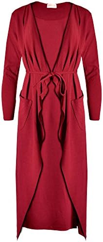 Ladies Long Waterfall Jacket Tie Knot Belted Two front Pockets Long Cape Cardigan Waterfall Belted Duster Coat Jacket Plus Size S/M, M/L, XL (M/L, Maroon)