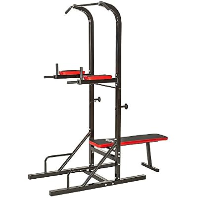 TecTake Banc de musculation pliable multifonction DIPS, Barre de traction, Banc d'haltère, Station de musculation Noir et Rouge TECTAKE