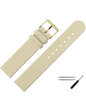 Uhrenarmband 20 MM Leder Beige Glatt - Inkl. Federstege / Werkzeug - Ersatzband Für Uhren - Uhrband Mit Schlaufe...