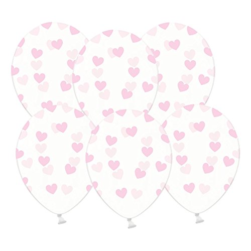 6 kristallklare Luftballons mit rosa Herzen - Ideale transparente Ballondeko - Kleenes Traumhandel®