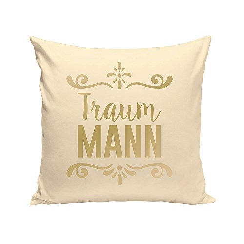 Dekokissen – Traummann – von SHIRT DEPARTMENT, schwarz-cyan - 4