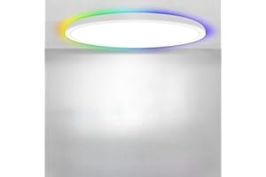 YEXATI 30CM RGB LED Ceiling Light Dimmable, 24W/3200LM Bathroom Ceiling Light with Remote Control, 3000-6500K RGB Color Changing Backlight, Circular Ceiling Lights for Bedroom, Bathroom, Kitchen
