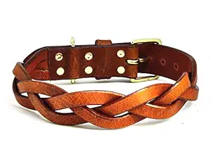 ZIIZO Genuine Leather Braided Dog Collar Pet Collar (Medium, Tan)