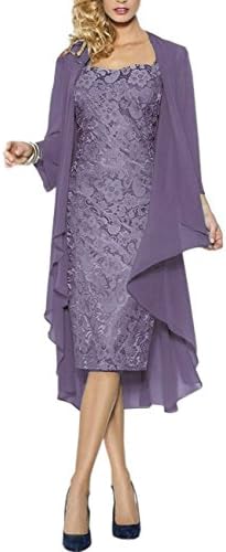 HWAN Lace Mother of The Bride Dresses Formal Gowns with Chiffon Jacket Wraps Bolero