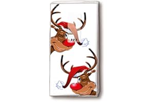 ‎SETITA 5 Päckchen bedruckte Taschentücher Weihnachten - verschiedene Motive zur Auswahl (13 - Rudolph)
