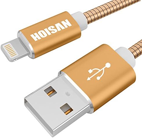 HOISAN Lightning Cable 3ft |iPhone Cable Metal Braided Lead with Fast Charger &amp; Data Syncing for iPhone X /8 /8Plus /7 /7 Plus /6s /6s Plus /6 /6 Plus /5 /5S /5C /SE /iPad 4 /iPad Air 1 /2 /iPad Mini 1 /2 /3-Gold