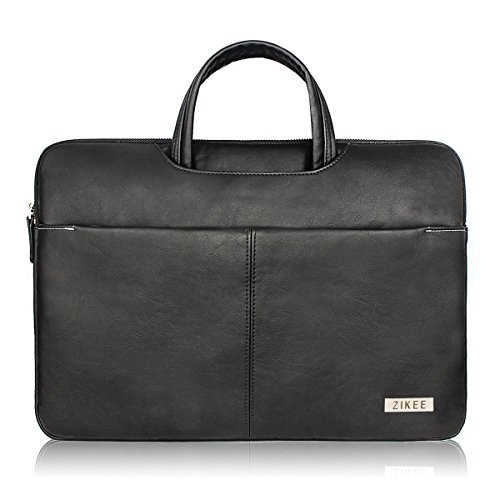 Zikee 11-11,6 Zoll MacBook Pro / Air Kunstleder tasche Laptop Hülle Notebooktasche Laptoptasche mit Handgriff und diversen Taschen. Stilvolle, wasserfeste Business-Aktentasche für den Schutz Ihres MacBooks (Schwarz,11,6)