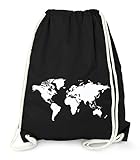 Turnbeutel, Weltkarte World Map, Hipster Beutel Tasche Sportbeutel Gymsac Gymbag Moonworks® schwarz unisize
