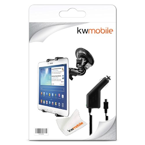 kwmobile KFZ Scheiben Halterung für Samsung Galaxy Tab 3 10.1 – PKW Auto Halter mit Saugnapf in Schwarz + Ladegerät - 7