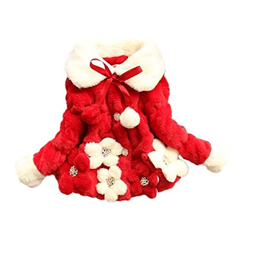 Arrowhunt Baby Girls Faux Fur Fleece Winter Warm Cotton Coat Red