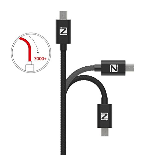 Micro USB Kabel 2M Nylon – Zonso geflochtenes Samsung Ladekabel / Ladekabel Samsung / Autoladekabel – Lebenslange Garantie – Ladekabel und Datenkabel für Android Smartphones, Samsung Galaxy, HTC, Huawei, Sony, Nexus, Nokia, Kindle und mehr – 2M Schwarz - 4