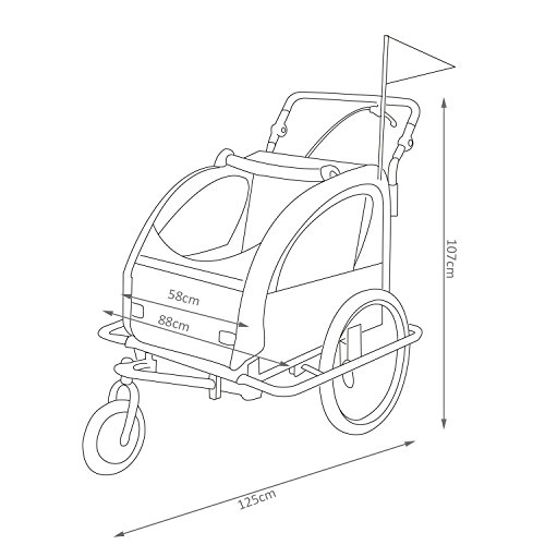 Homcom 360° Drehbar Kinderanhänger 2 in 1 Fahrradanhänger Jogger 6 Farben NEU - 5