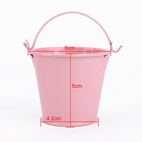 12 x Mini Eimer Rosa Gastgeschenk Hochzeit Party Taufe Süßigkeiten Bonbons Tischdeko Bonboniere Mit Tragegriff - 4