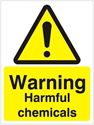 warning harmful chemicals 150x200mm self adhesive