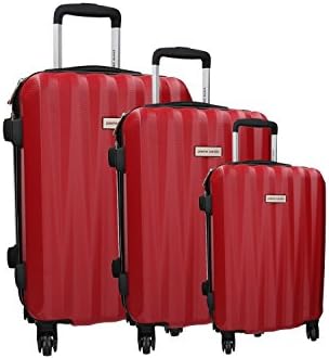 3-piece rigid luggage set PIERRE CARDIN red 4 wheels cabin baggage VS222