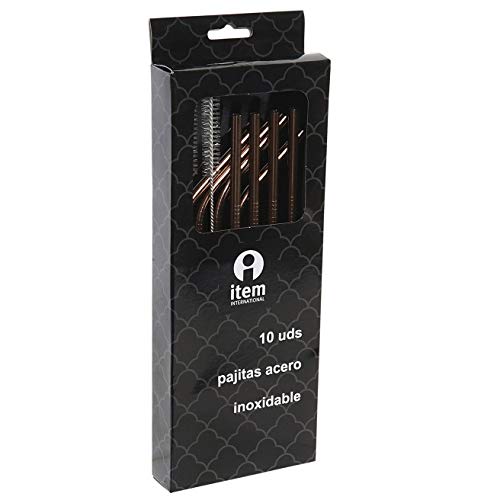 Item International Lot de 8 pailles en Bronze réutilisables en Acier Inoxydable