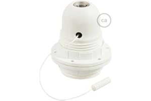 creative cables - Kit Douille E27 en thermoplastique avec écrou Double Bague et Interrupteur à Tirette - Blanc
