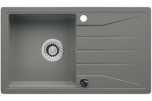 ‎LINDBERGH SPÜLEN LINDBERGH® Granitspüle "NOB" Grau Einbauspüle Küchenspüle Spüle Spülbecken + DREHEXCENTER - Verbundstoffe MADE IN GERMANY (Grau) 760 mm x 440 mm