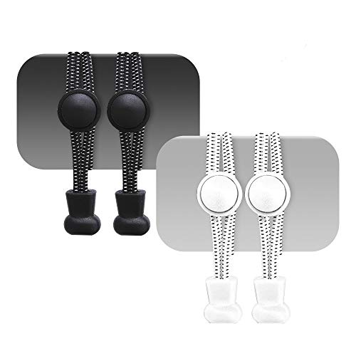Preisvergleich Produktbild Elastische selbstbindende Schnürsenkel, elastische Schnürsenkel mit Schnellverschluss Schnellschnürsystem für Kinder, Erwachsene 2 paare (black + weiß)